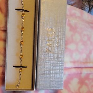 Zales Silver Bracelet with Yellow Citrine & Lab Created White Sappfire Stones